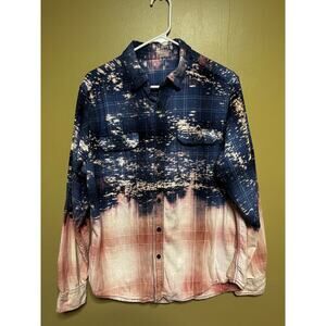 Unique Women’s TieDye Bleach Dipped Plaid Shirt
